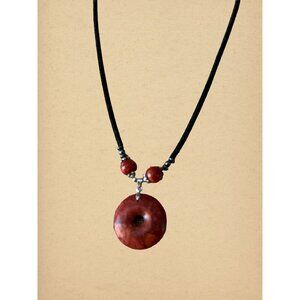 Black Velvet Necklace with Brownish Red Stone Pendant Magnet Closure 22 in